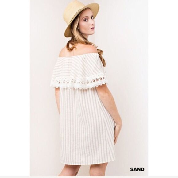 Sand Striped Crochet Detail Dress - Picture 5 of 6